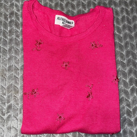 NWT Alfred Dunner Short Sleeve Floral Embroidered Sweater.  Large Petite. - Picture 5 of 12